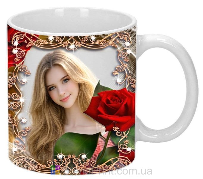 Кружка з фото для коханої з червоною трояндою романтичний подарунок замовити