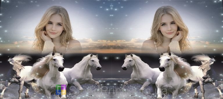 Кружка с фото белые лошади морское побережье заказать