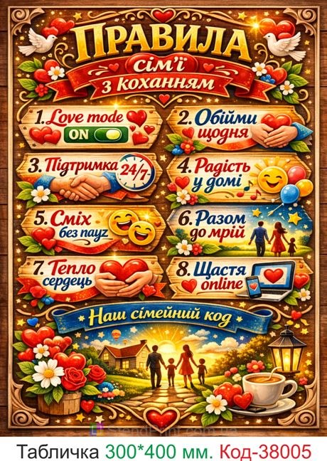 Купити табличку "Правила сім’ї з коханням" декор для дому
