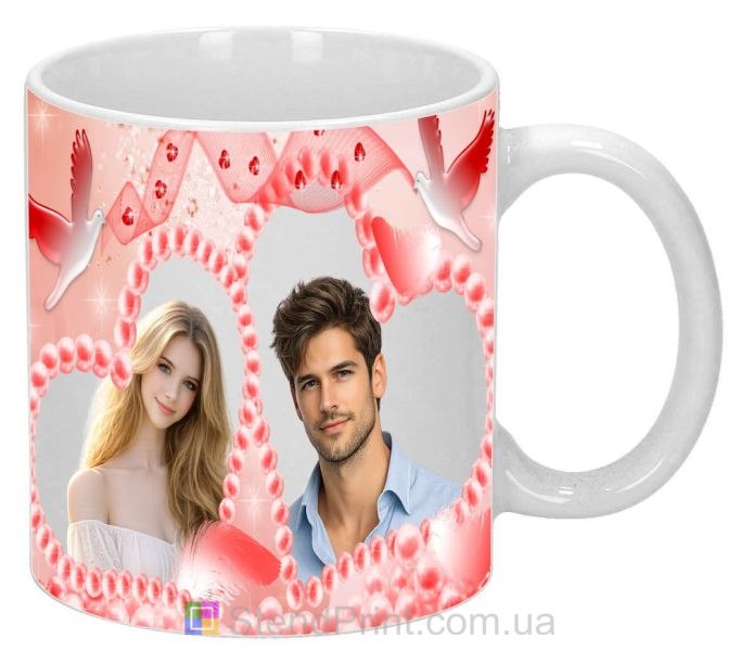 Горнятко з фото для закоханих з голубами подарунок парі замовити