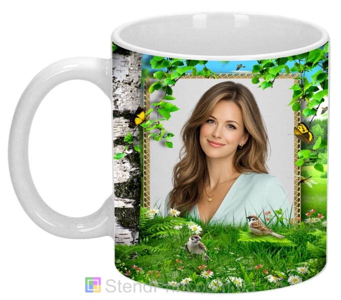 Чашка с фото сказочная природа берёзовые ветви заказать