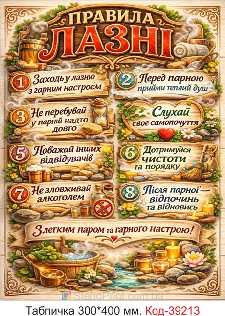Табличка Правила лазні для бані та сауни купити онлайн