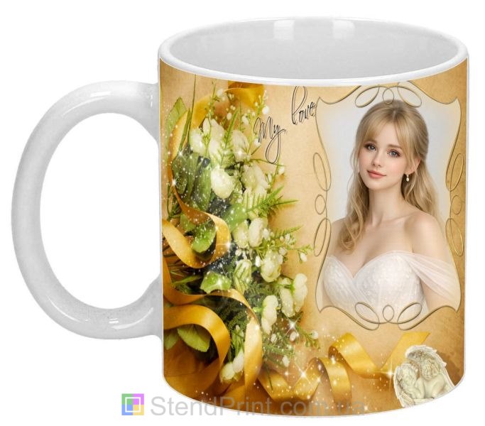 ружка с фото в золотом цветочном коллаже элегантный персональный подарок заказать