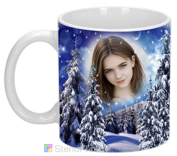 Чашка з фото зимова ніч гори та ялини персональний друк фото на чашці замовити