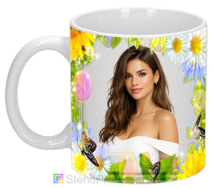 Кружка с фото цветы и бабочки со своим фото заказать