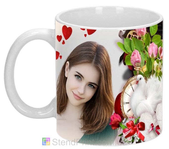 Чашка с фото и белым голубем — символ нежности