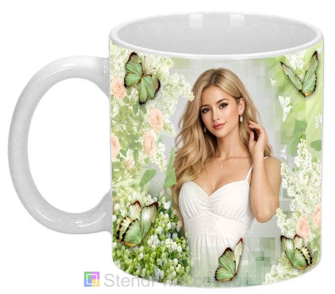 Кружка с фото весенние цветы мотыльки заказать
