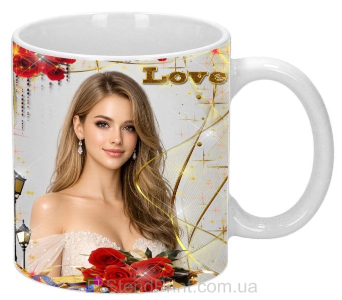 Кружка с фото для любимой Love с розами романтический подарок заказать