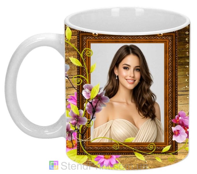 Чашка с фото для девушки с цветами в рамке заказать подарок