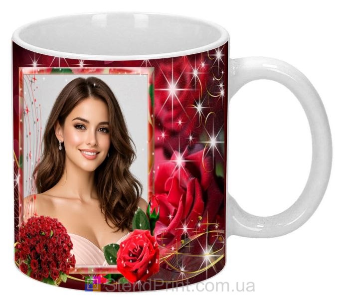 Чашка з фото для коханої з червоними трояндами романтичний подарунок замовити