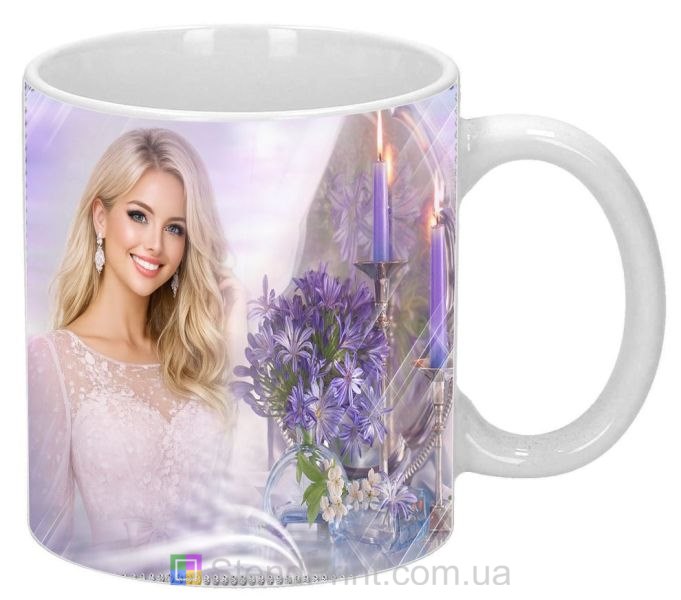 Чашка з фото весняні квіти та свічки — романтичний дизайн, замовити
