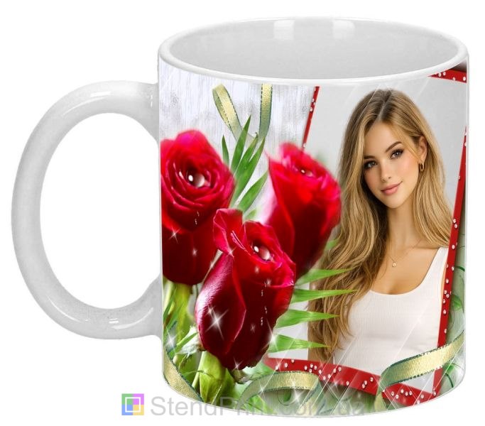 Кружка с фото три красные розы персональный подарок заказать фотопечать