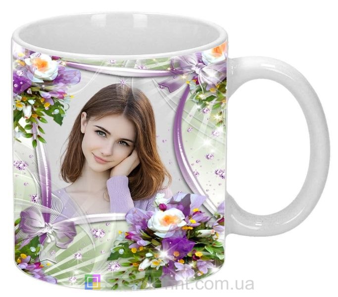 Чашка с фото цветы лучи света драгоценный декор заказать