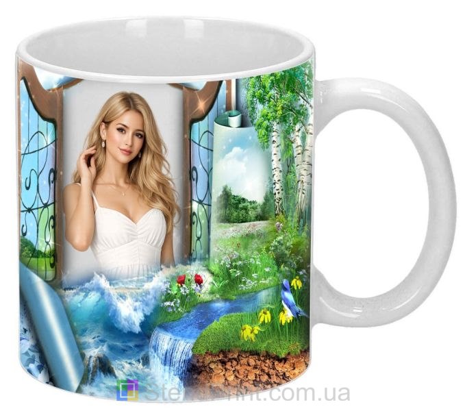 Чашка з фото у вигляді вікна: природа, острів і морська хвиля — персональний дизайн, замовити онлайн