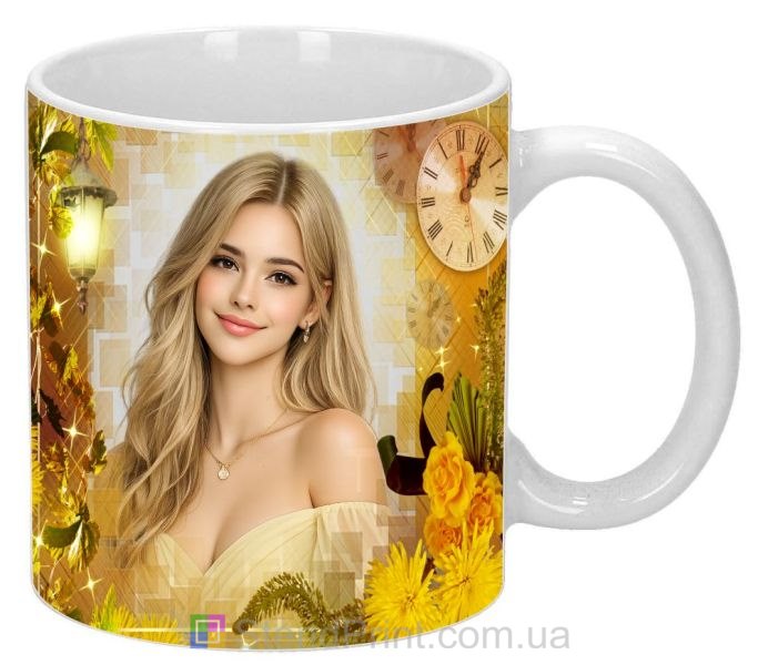 Чашка з фото осінній фотоефект, квіти та пелюстки — персональний друк