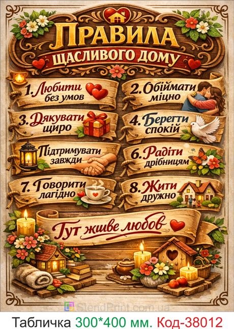 Купить табличку "Правила счастливого дома" настенный декор