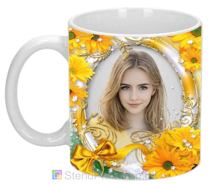 Чашка з фото квіти та декоративні завитки елегантний подарунок замовити