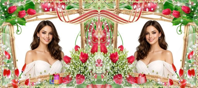 Горнятко з фото з тюльпанами та рамкою ніжний подарунок замовити