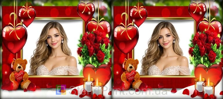 Кружка с фото с сердцами и розами романтичный подарок