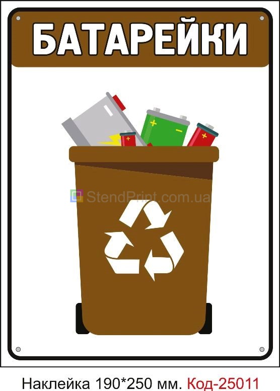 Самоклеюча наклейка на контейнер, урну "Батарейки" Код-25011