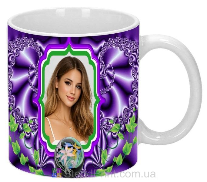 Кружка з фото для дівчини — фіолетовий дизайн із візерунками, подарунок, замовити