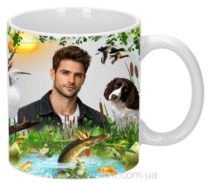Кружка с фото в стиле охота и рыбалка персональный подарок рыбаку и охотнику заказать
