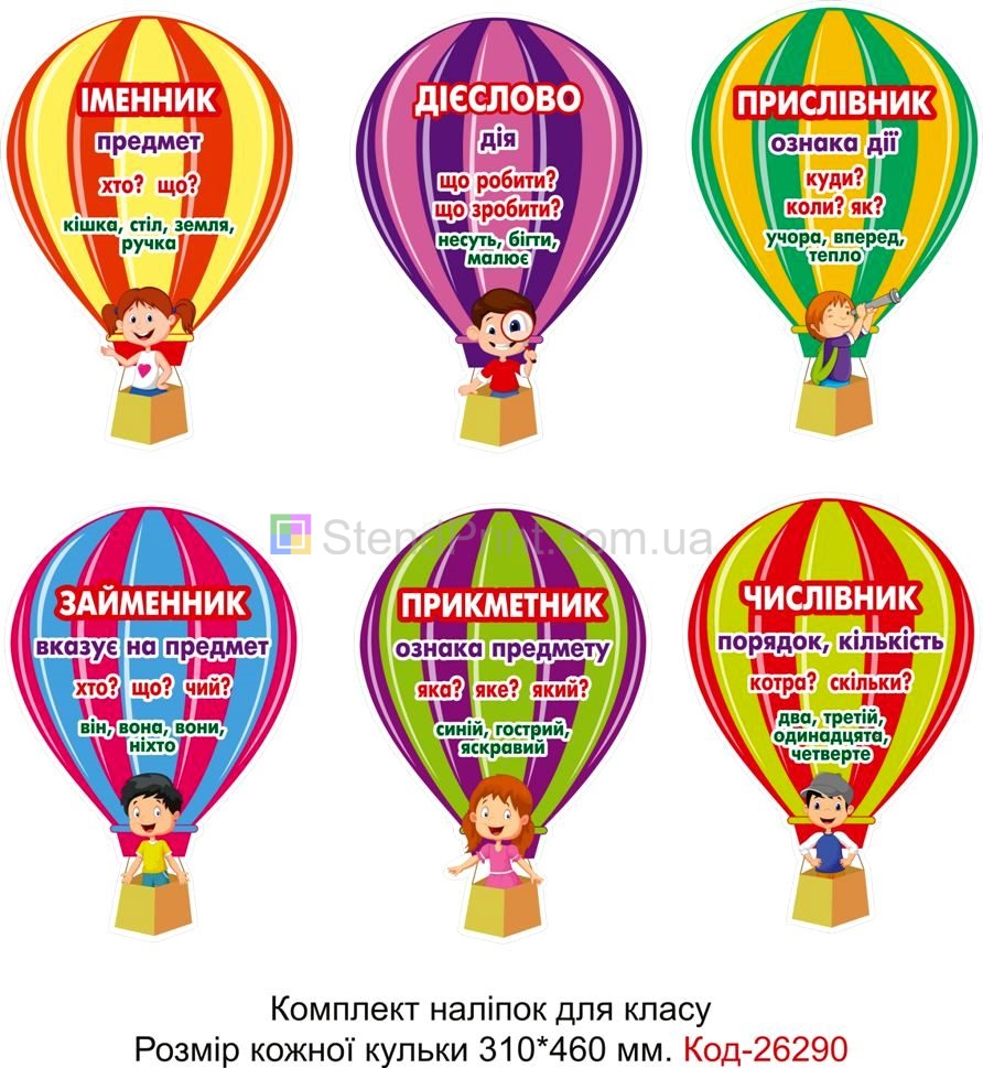 Комплект наліпок самоклеючих наклейок для початкового класу Код-26290