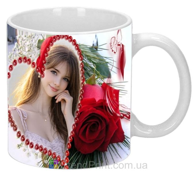 Чашка з фото з червоною трояндою та серцем для коханої романтичний подарунок замовити