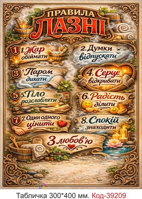 Табличка Правила лазні для бані та сауни купити онлайн