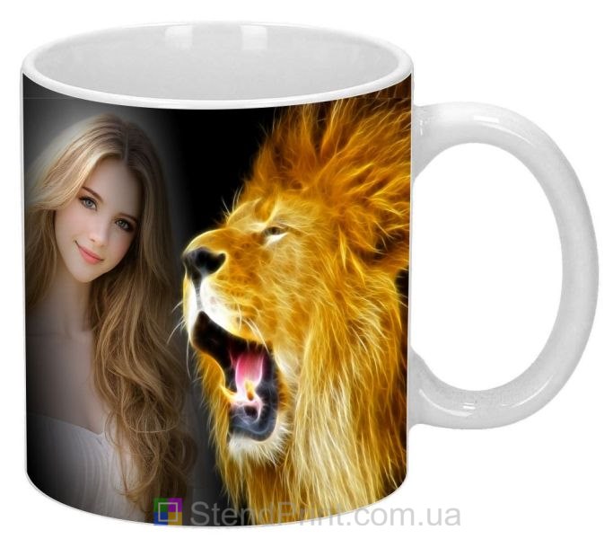 Кружка с фото неоновый лев стильный дизайн заказать