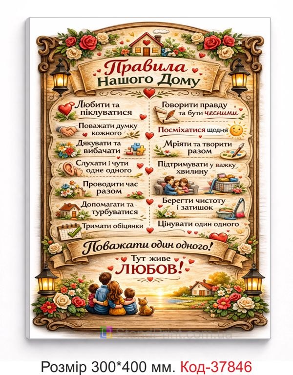 Табличка правила нашого дому з рамкою та підсвіткою декор купити