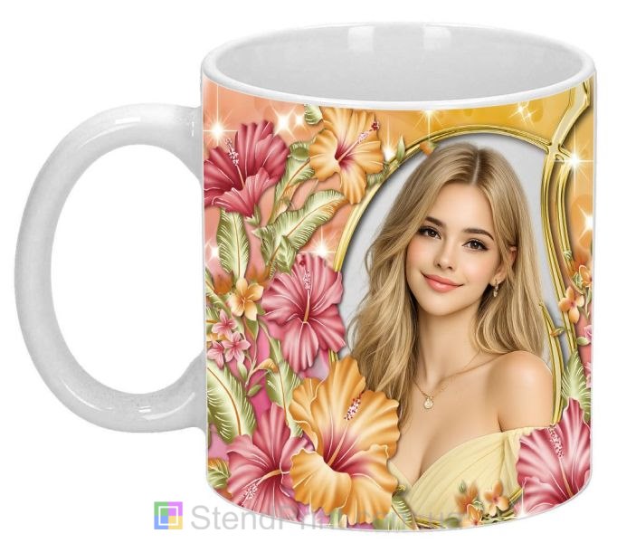 Чашка з фото для дівчини з тропічними квітами красивий подарунок замовити