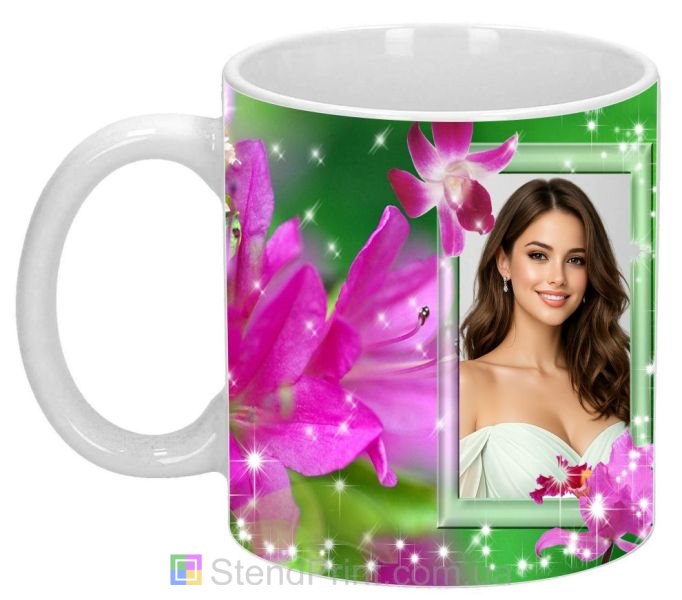 Кружка з фото для дівчини ніжний подарунок кружка з орхідеями замовити