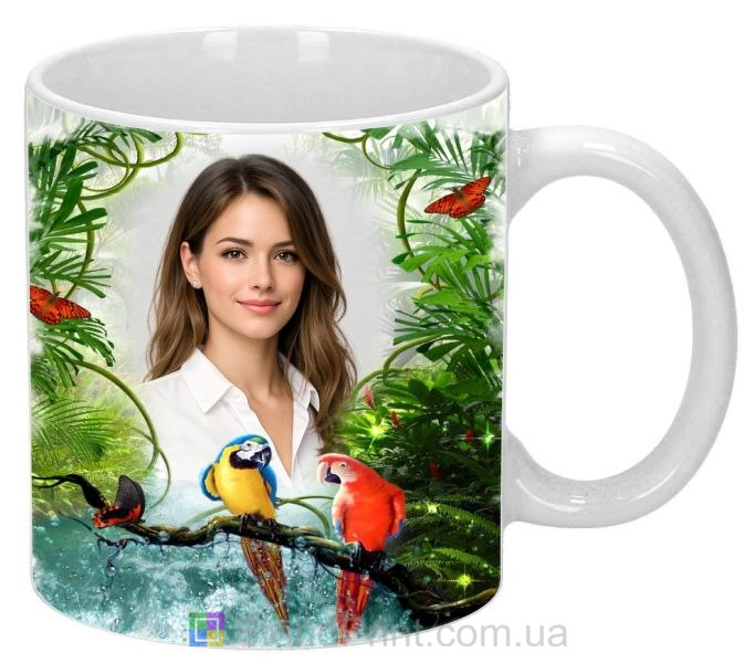 Кружка с фото экзотическая растительность попугаи заказать