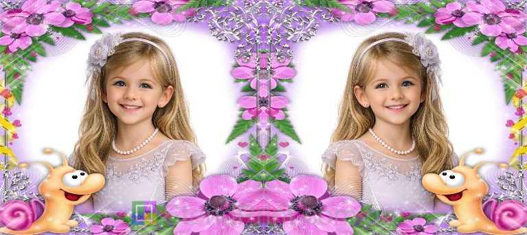 Детская кружка с фото цветы и мультяшная улитка