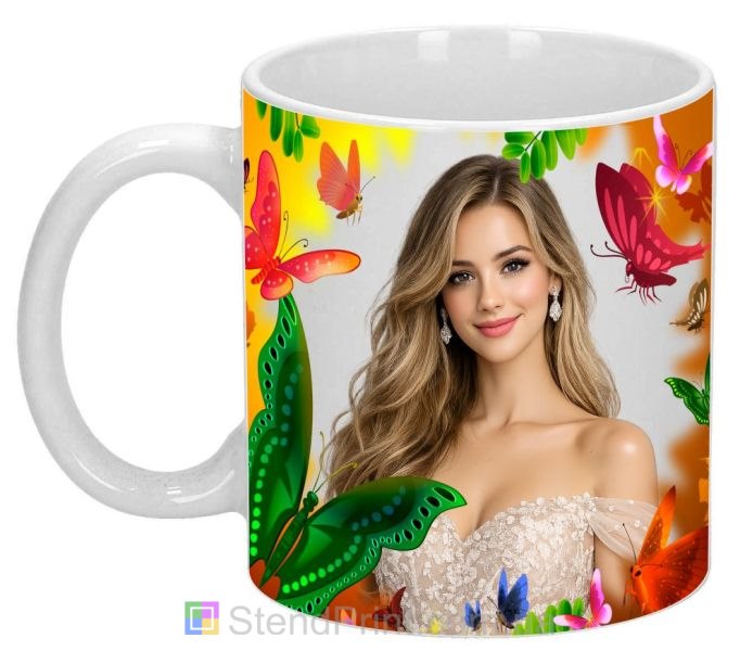 Чашка з фото для дівчини — яскравий дизайн із метеликами, подарунок, замовити