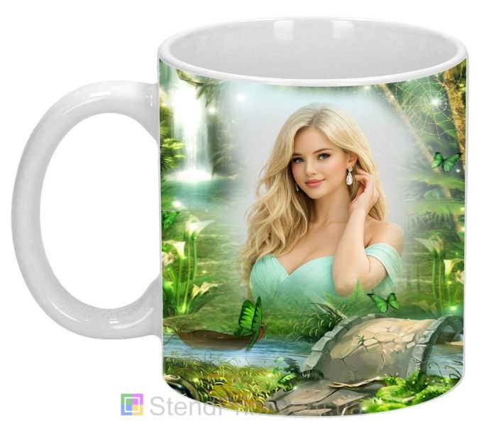 Горнятко з фото лісова гуща та водоспад, природа — замовити