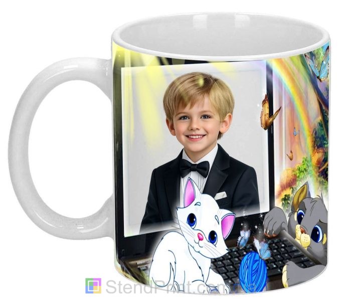 Детская кружка с фото ноутбук и котята