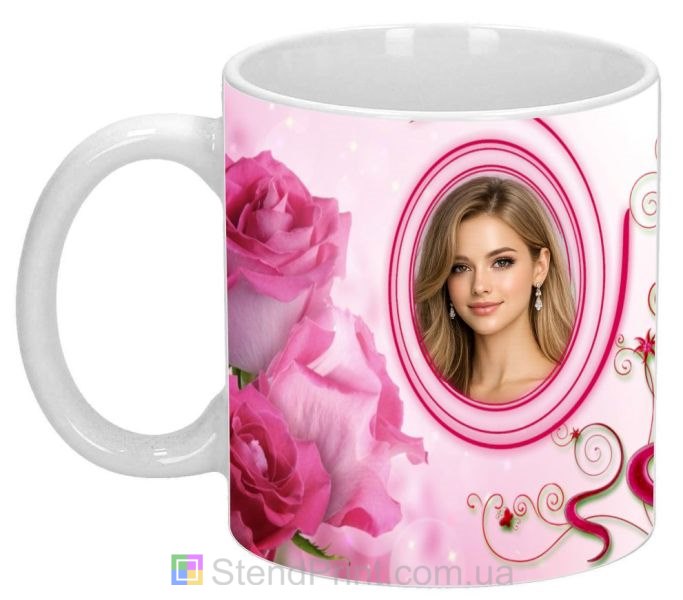 Кружка с фото для девушки с розами романтический подарок заказать