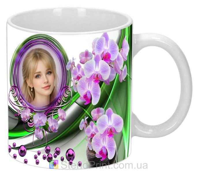 Чашка с фото для девушки подарок с орхидеями печать фото на кружке заказать