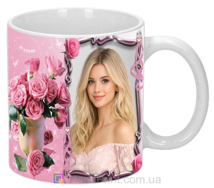 Кружка с фото для любимой с розовыми розами нежный романтический подарок заказать