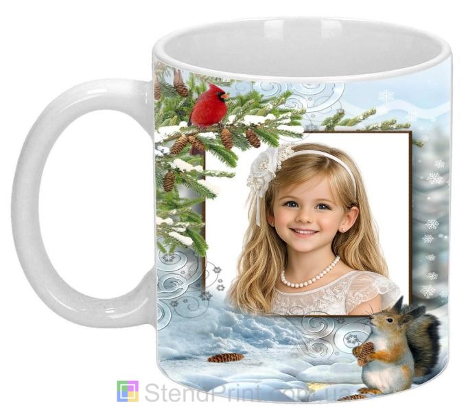 Кружка с фото зимний лес с белочкой и елями персональная печать на кружке заказать онлайн