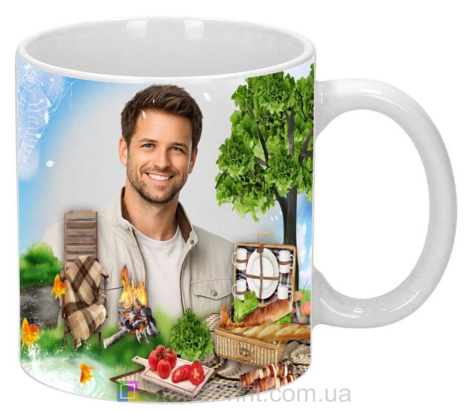 Кружка с фото пикник природа шашлыки заказать