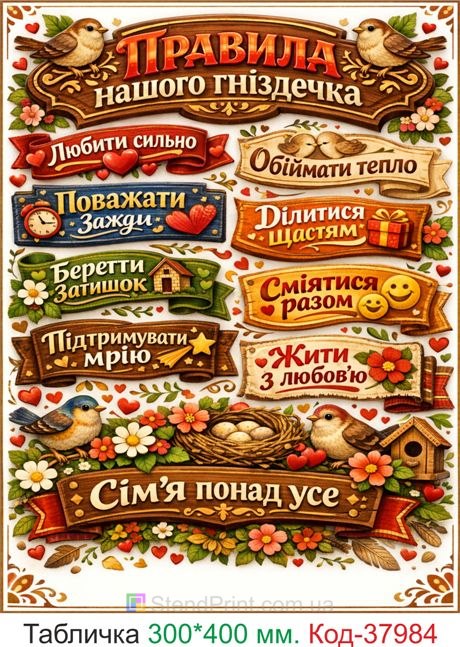 Табличка правила нашого гніздечка декор для дому купити