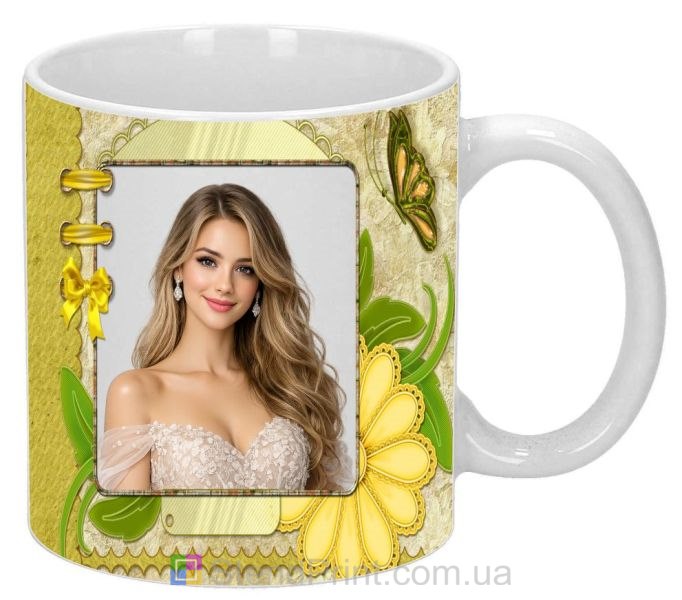 Кружка с фото для девушки с жёлтыми цветами подарок заказать онлайн