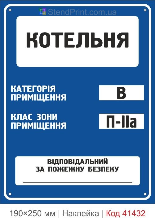 Котельня В П-IIa наклейка категорія приміщення клас зони готова