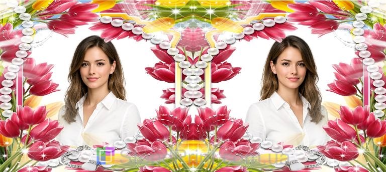 Кружка с фото с тюльпанами и жемчужными бусами нежный цветочный дизайн заказать