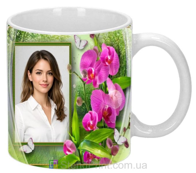 Кружка с фото орхидеи природный фон рамка заказать фотопечать