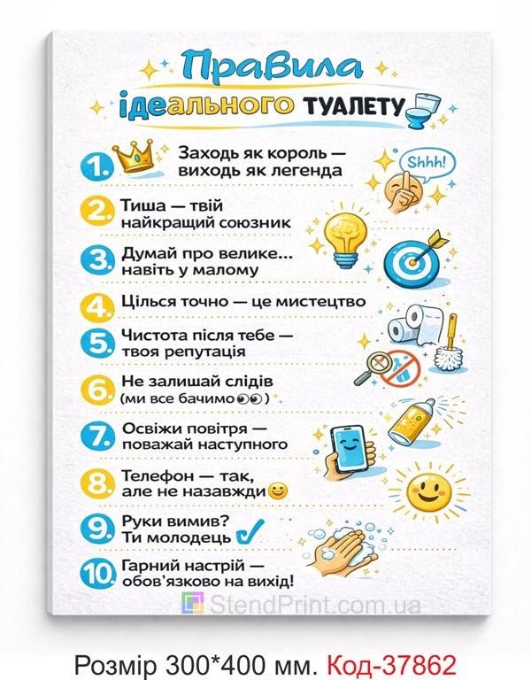 Табличка правила ідеального туалету на двері купити