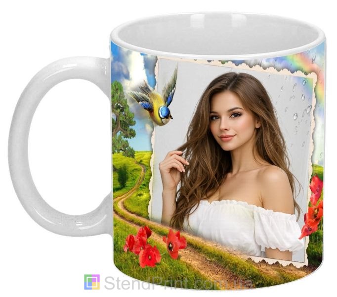 Чашка с фото поле маков радуга дождь природа заказать